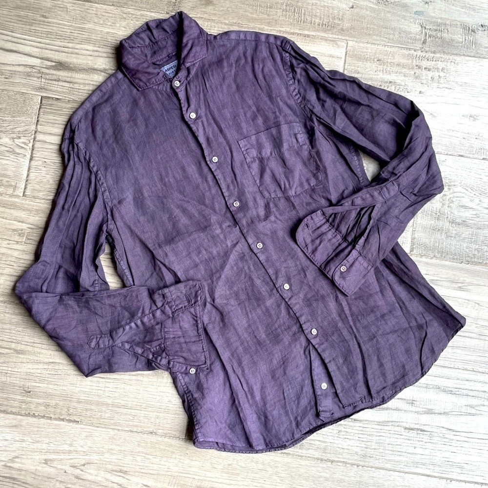 ASPESI 100% Linen Button Down Shirt Front Pocket Color Purple 15.5 - 39 Medium